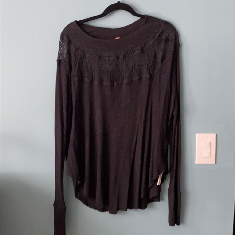 Free people black top waffle lace